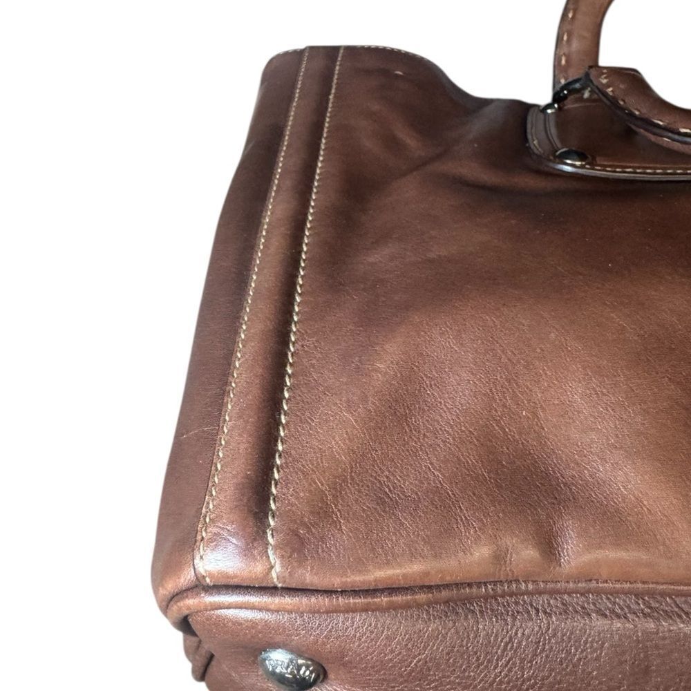 PRADA Nocciolo Brown Soft Calfskin Leather Large Satchel Tote Bag Auth - Picture 9 of 16